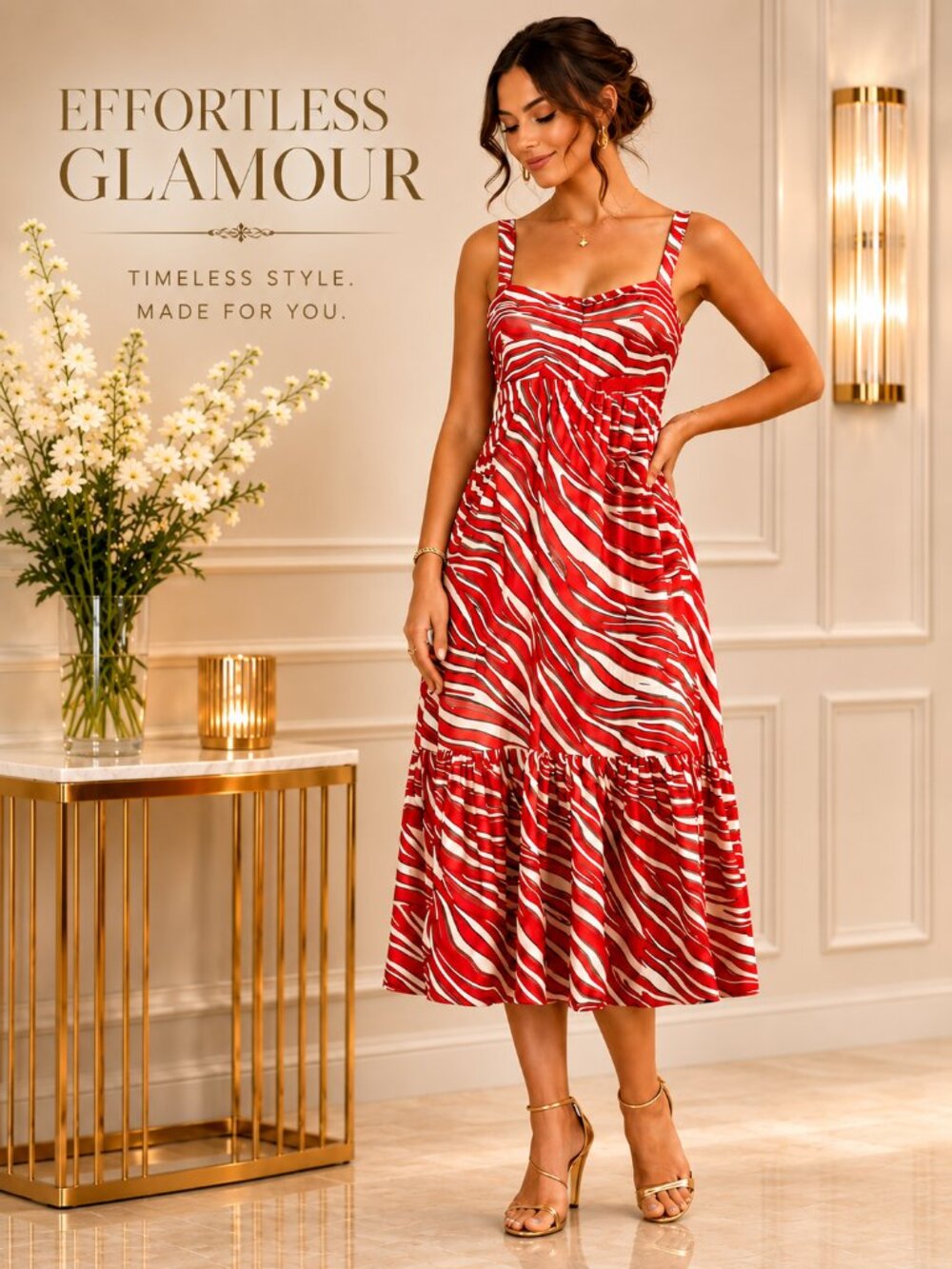 MICHAEL KORS Zebra Print Red White Cotton Midi Tiered Sundress XS NWT